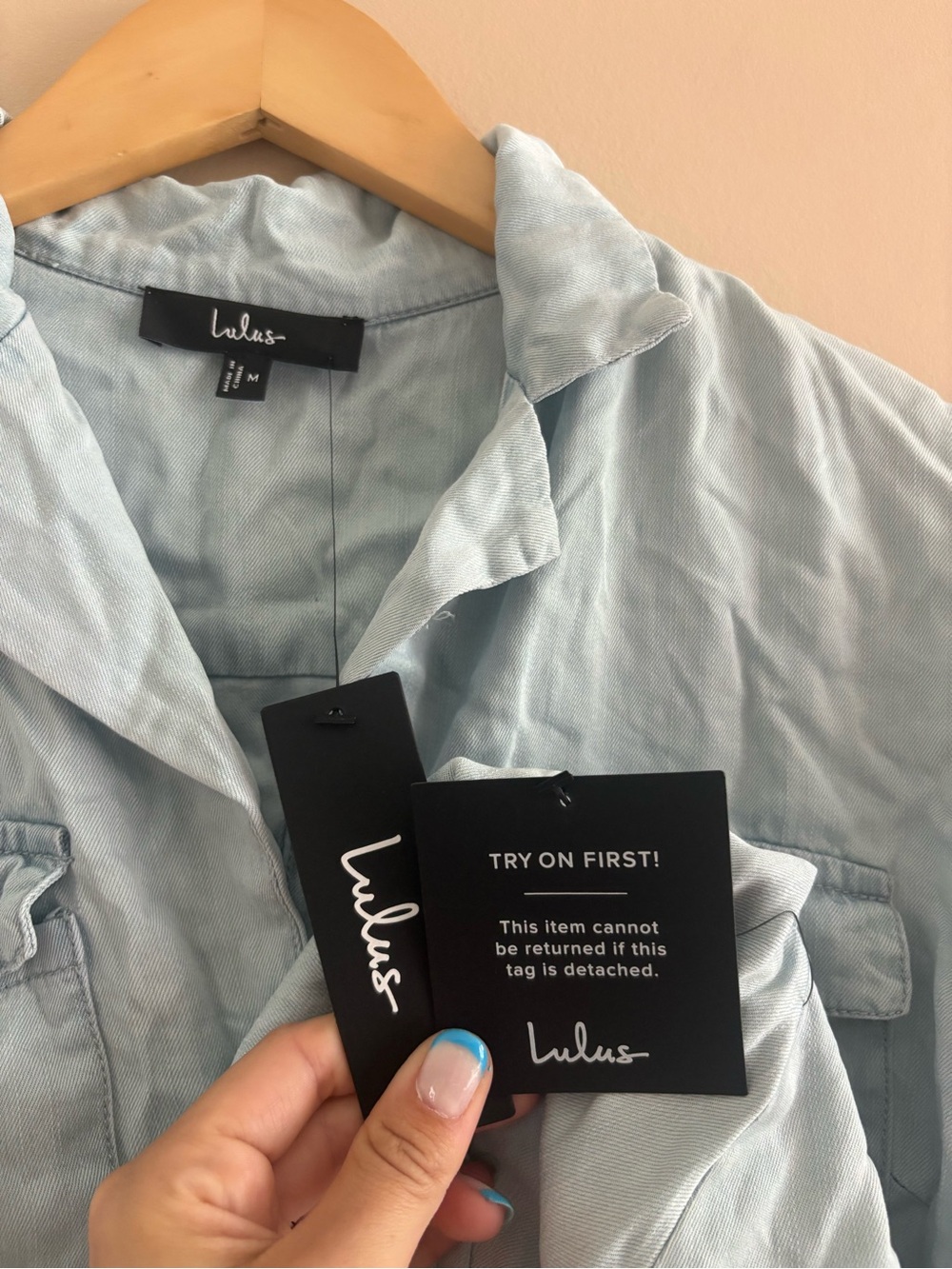 Lulus Pleasant Cutie Blue Chambray Collared Midi Dress With Pockets Size Medium - Picture 5 of 9
